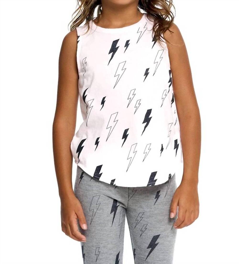 NEW CHASER glitter bolts sleeveless tee in white